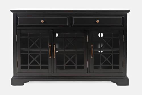 Craftsman 50 Inch Antique Black Media Console w/3 Glass Doors & 2 Drawers by Jofran Furniture