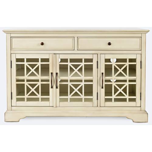 Craftsman 50 Inch Antique Cream Media Console w/3 Glass Doors & 2 Drawers by Jofran Furniture