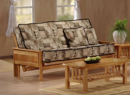 Futon Set - Queen Size - Carmel Urban Oak Frame, Mattress w/Removable Solid Cover