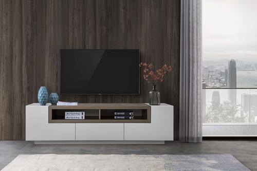 TV002 White High Gloss w/Gray Veneer TV Stand by J&M Furniture