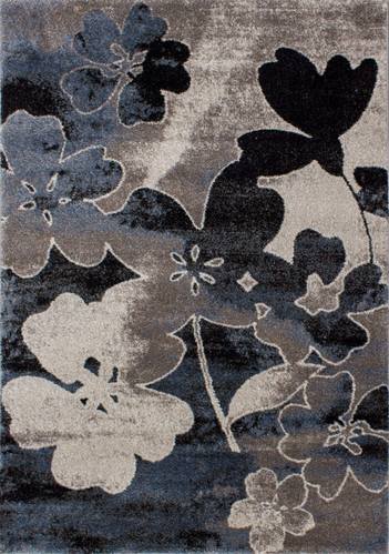 Breeze Blue Cream Black Poppies Rug by Kalora