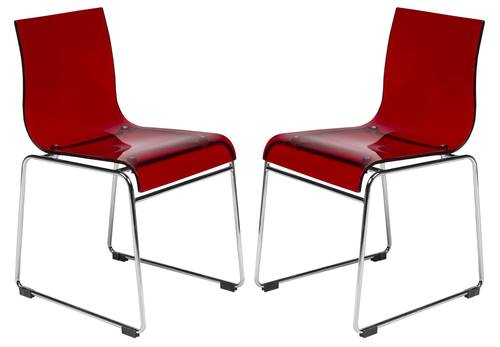 Lima Modern Transparent Red Acrylic Chair (Set of 2) by LeisureMod