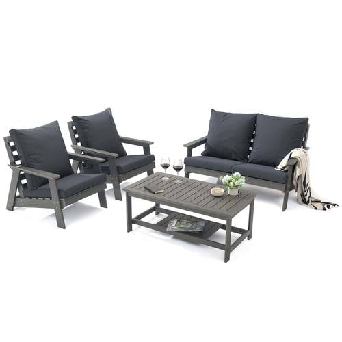 Alpine Poly Lumber 4-Piece Weather Resistant Patio Conversation Set - Charcoal by LeisureMod