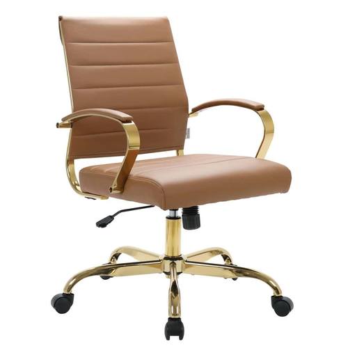 Benmar Home Leather Office Chair With Gold Frame Light Brown by LeisureMod