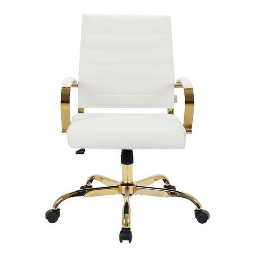 Benmar Home Leather Office Chair With Gold Frame, White by LeisureMod