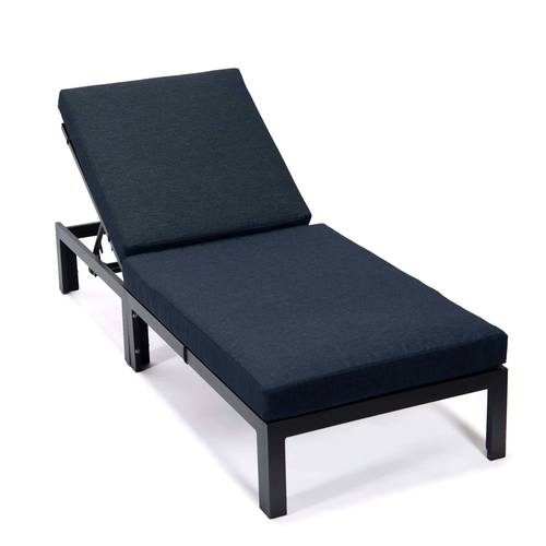 Chelsea Black Modern Aluminum Outdoor Chaise Lounge Chair w/Cushions by Leisuremod