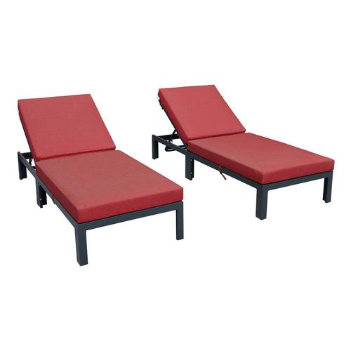 Chelsea Modern Red Outdoor Chaise Lounge Chair w/Cushions, Set of 2 by LeisureMod