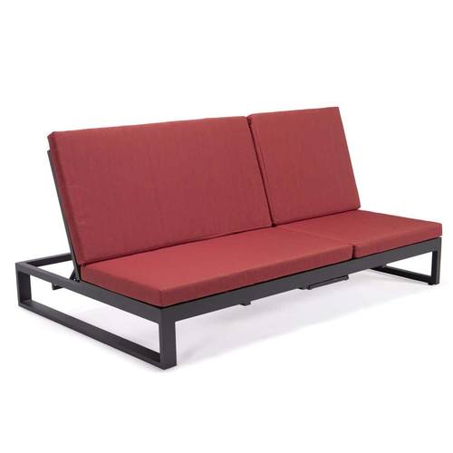 Chelsea Convertible Lounge Reclining Double Chaise w/Cushions, Black w/Red by LeisureMod