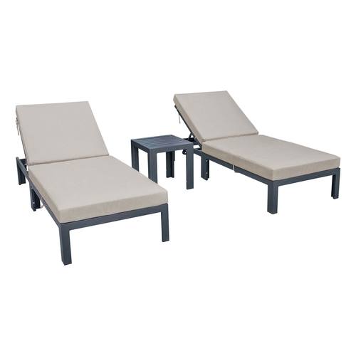 Chelsea Beige Modern Outdoor Chaise Lounge Chair Set of 2 w/Side Table & Cushions by LeisureMod