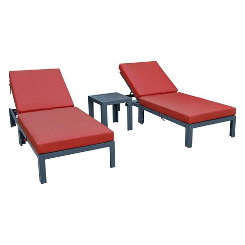 Chelsea Red Modern Outdoor Chaise Lounge Chair Set of 2 w/Side Table & Cushions by LeisureMod