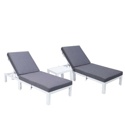 Chelsea Modern Outdoor White Chaise Lounge Chair w/Side Table & Cushions (Set of 2) - Blue by LeisureMod