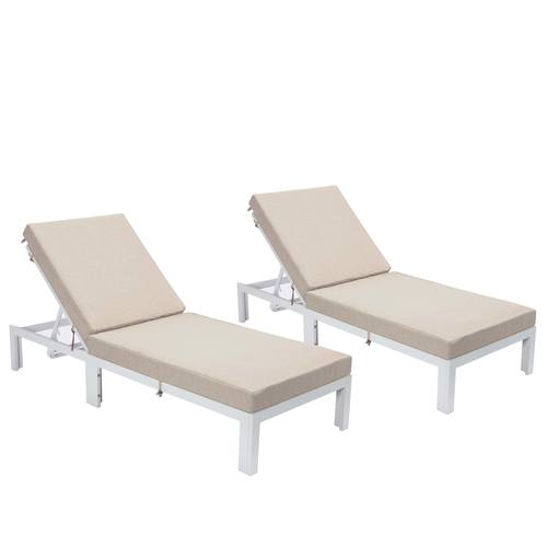 Chelsea Modern Outdoor White Chaise Lounge Chair w/Cushions (Set of 2) - Beige by LeisureMod