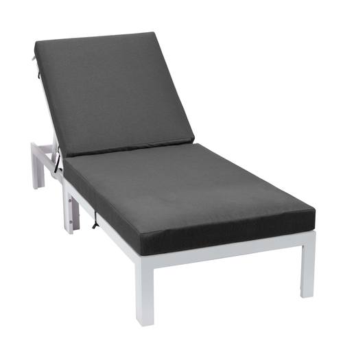 Chelsea Modern Outdoor White Chaise Lounge Chair w/Cushions - Black by LeisureMod