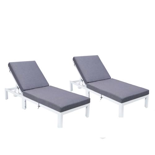 Chelsea Modern Outdoor White Chaise Lounge Chair w/Cushions (Set of 2) - Blue by LeisureMod
