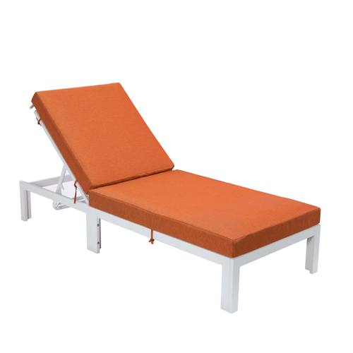 Chelsea Modern Outdoor White Chaise Lounge Chair w/Cushions - Orange by LeisureMod