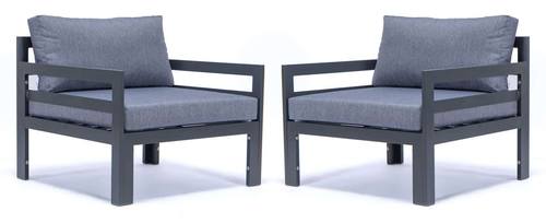 Chelsea Outdoor Patio Black Aluminum Armchairs With Cushions Blue, Set of 2 by LeisureMod