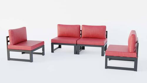 Chelsea 4-Piece Middle Patio Chairs Black Aluminum w/Cushions - Red by LeisureMod