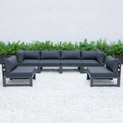Chelsea 6-Piece Patio Sectional Black Aluminum With Cushions, Black by LeisureMod