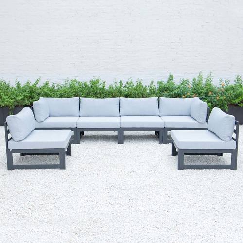 Chelsea 6-Piece Patio Sectional Black Aluminum With Cushions, Light Grey by LeisureMod