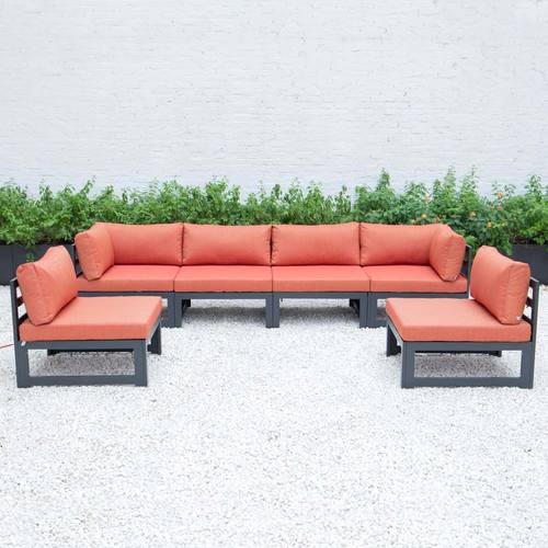 Chelsea 6-Piece Patio Sectional Black Aluminum With Cushions, Orange by LeisureMod