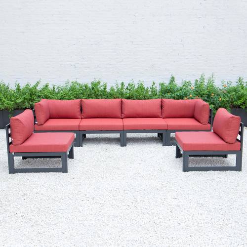 Chelsea 6-Piece Patio Sectional Black Aluminum With Cushions, Red by LeisureMod