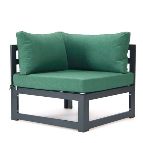 Chelsea 4-Piece Sectional Loveseat Set Black Aluminum w/Cushions - Green by LeisureMod