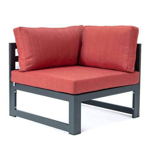 Chelsea 8-Piece Patio Sectional Black Aluminum w/Cushions - Red by LeisureMod