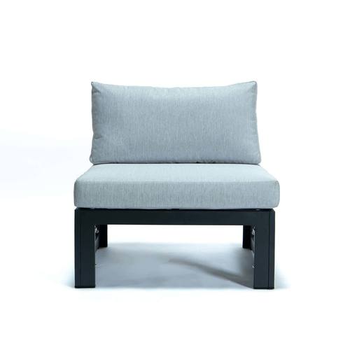 Chelsea 5-Piece Middle Patio Chairs & Fire Pit Table Set Black Aluminum w/Cushions - Light Grey by LeisureMod