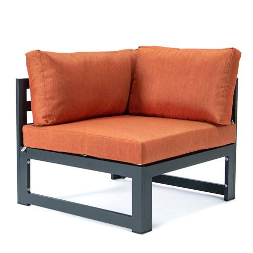 Chelsea 5-Piece Sectional Loveseat & Fireplace Set Black Aluminum w/Cushions - Orange by LeisureMod