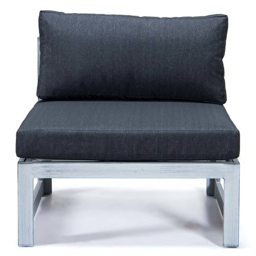 Chelsea Black 7-Piece Patio Sectional & Fire Pit Table Weathered Grey Aluminum w/Cushions by Leisuremod