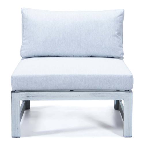 Chelsea Light Grey 7-Piece Patio Sectional & Coffee Table Set Weathered Grey Aluminum w/Cushions by Leisuremod
