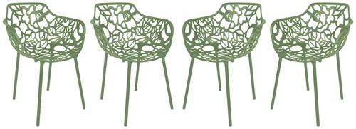 Modern Devon A Aluminum Chair Khaki Green, Set of 4 by LeisureMod