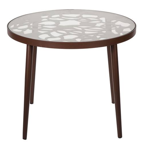 Devon Brown Tree Design Glass Top Aluminum Base Indoor/Outdoor End Table by LeisureMod