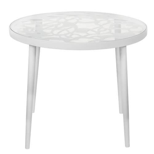 Devon White Tree Design Glass Top Aluminum Base Indoor/Outdoor End Table by LeisureMod