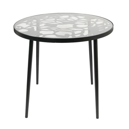 Devon Black Tree Design Glass Top Aluminum Base Indoor/Outdoor Bistro Dining Table by LeisureMod