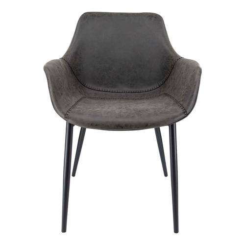 Markley Charcoal Black Modern Leather Dining Armchair w/Metal Leg by Leisuremod