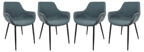 Markley Modern Peacock Blue Leather Dining Arm Chair w/Metal Legs, Set of 4 by LeisureMod