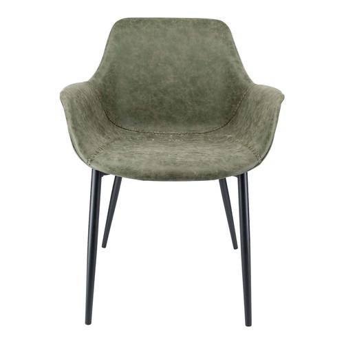 Markley Olive Green Modern Leather Dining Armchair w/Metal Leg by Leisuremod