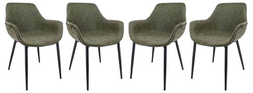 Markley Modern Olive Green Leather Dining Arm Chair w/Metal Legs, Set of 4 by LeisureMod