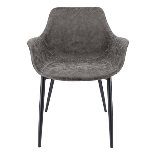 Markley Grey Modern Leather Dining Armchair w/Metal Leg by Leisuremod