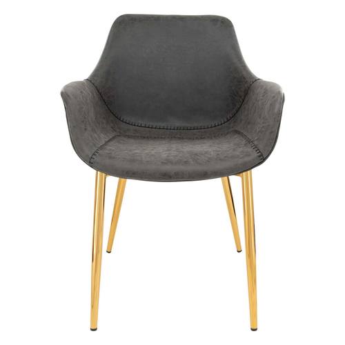 Markley Charcoal Black Modern Leather Dining Armchair w/Gold Metal Legs by Leisuremod