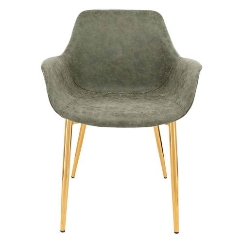 Markley Olive Green Modern Leather Dining Armchair w/Gold Metal Legs by Leisuremod