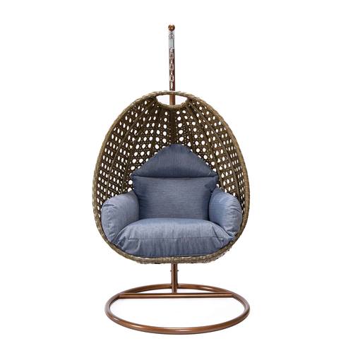 Beige Wicker Hanging Egg Swing Chair - Charcoal Blue by LeisureMod