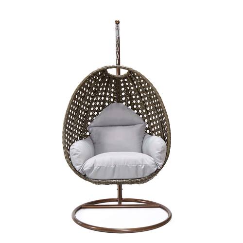 Beige Wicker Hanging Egg Swing Chair - Light Grey by LeisureMod