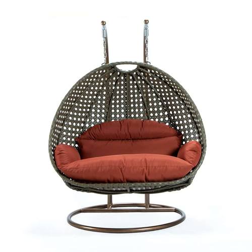 Wicker Hanging Egg Swing Chair - Double Seater - Beige w/Dark Orange Seat by LeisureMod