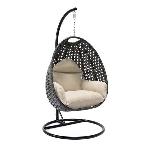 Charcoal Wicker Hanging Egg Swing Chair - Beige by LeisureMod