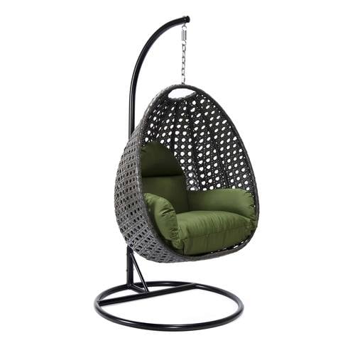 Charcoal Wicker Hanging Egg Swing Chair - Dark Green by LeisureMod