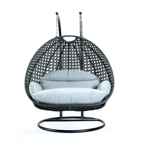 Wicker Hanging Egg Swing Chair - Double Seater - Charcoal w/Light Gray Seat by LeisureMod