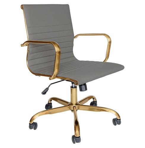 Harris Grey Ribbed Design Leatherette Office Chair w Gold Frame by