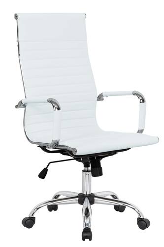 Harris White High-Back Ribbed Design Leatherette Office Chair by LeisureMod